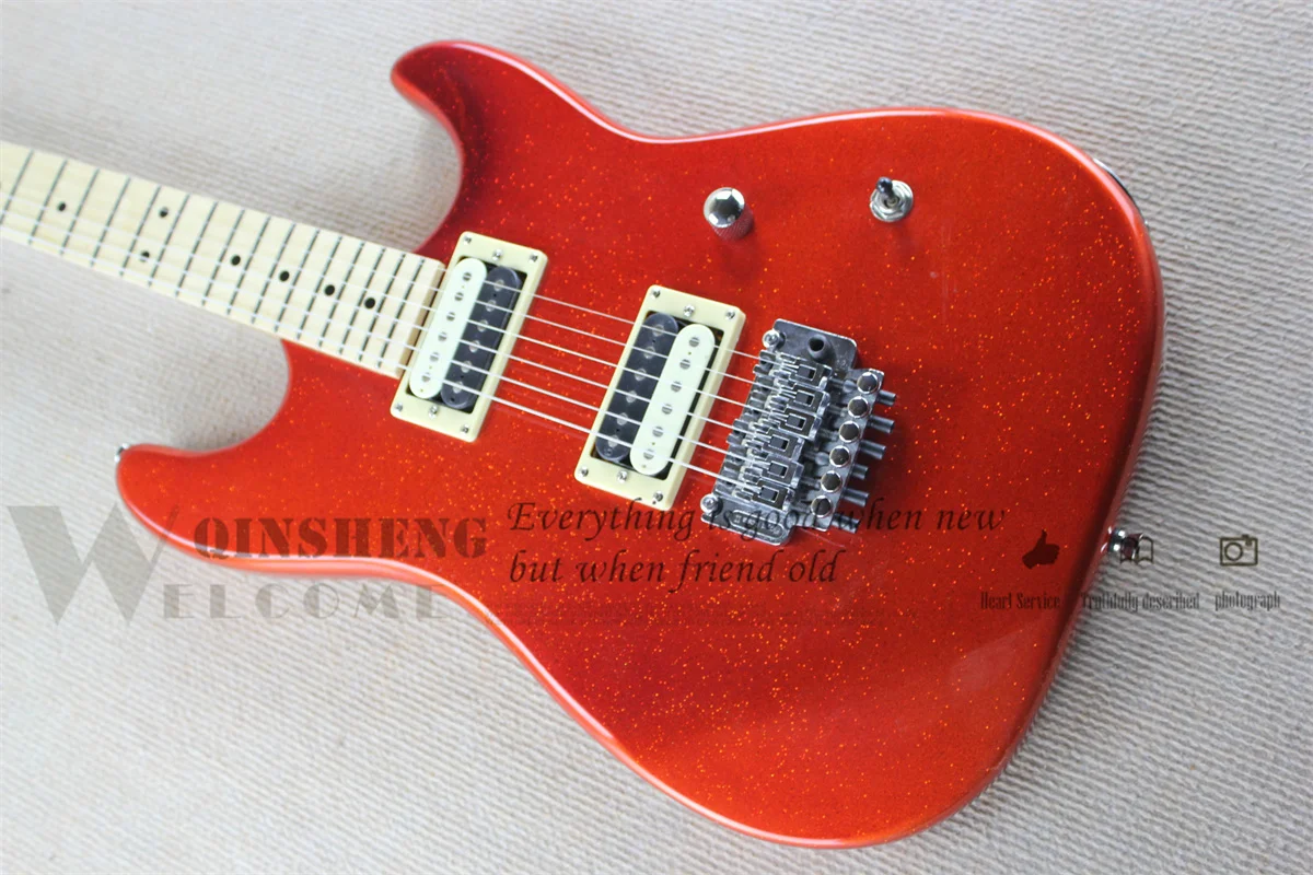 Classic Electric Guitar, Cha Guitar, Red Silver Powder Large Particles Bridge,Maple Neck Tremolo Bridge