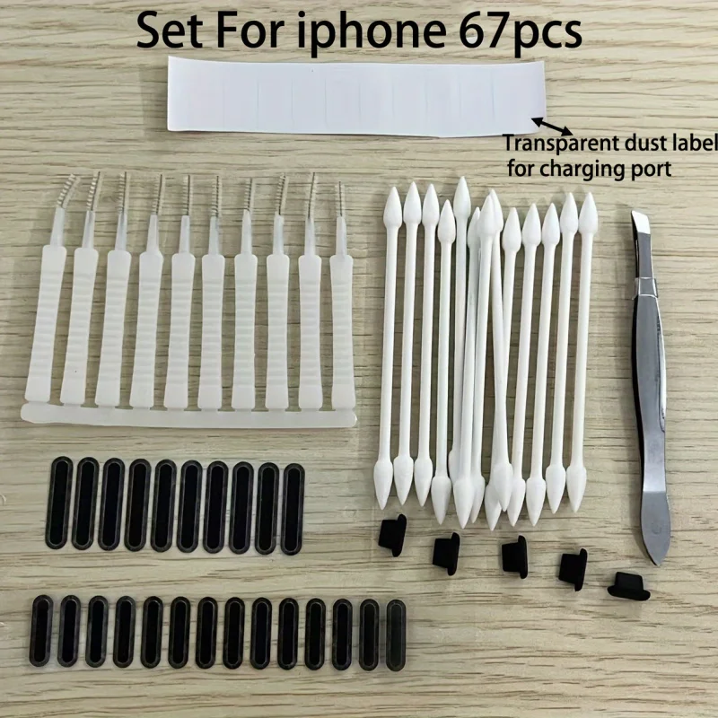 67pcs Set Pembersih Universal Untuk Smartphone, Pelindung Port Pengisian Daya Tipe-C & Speaker, Stiker Jaring Debu, Tahan Lama, Lembut.