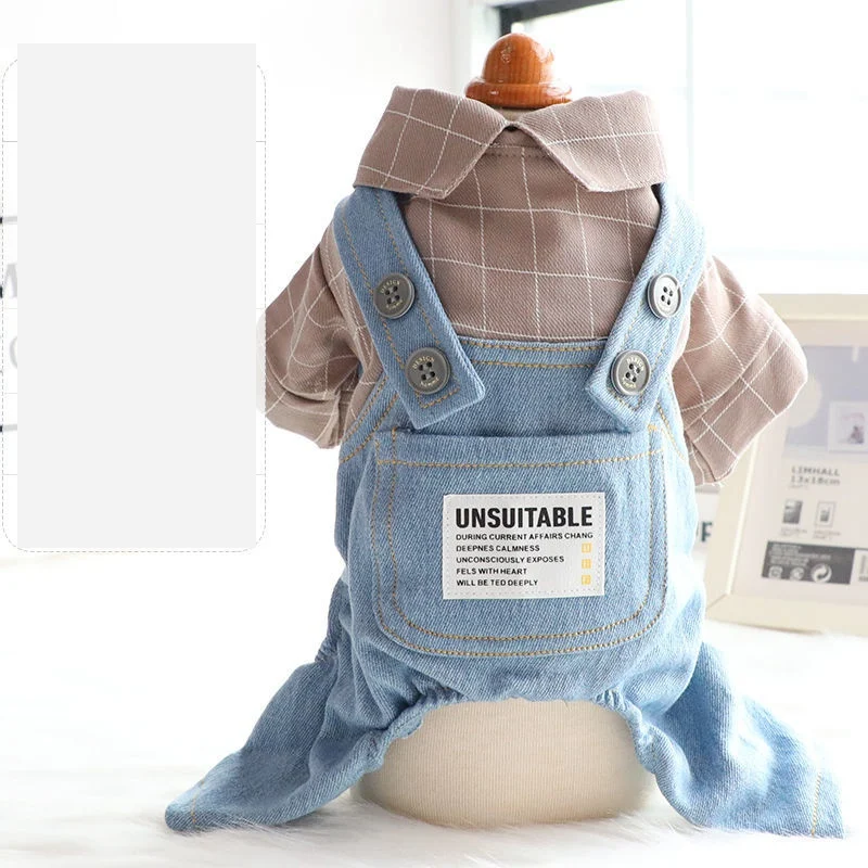 New Dog Jumpsuit Knited Sweater Plaid Jeans Jacket Pants Suit Onesies Trousers Pet Autumn Coat Jaket Puppy Overalls