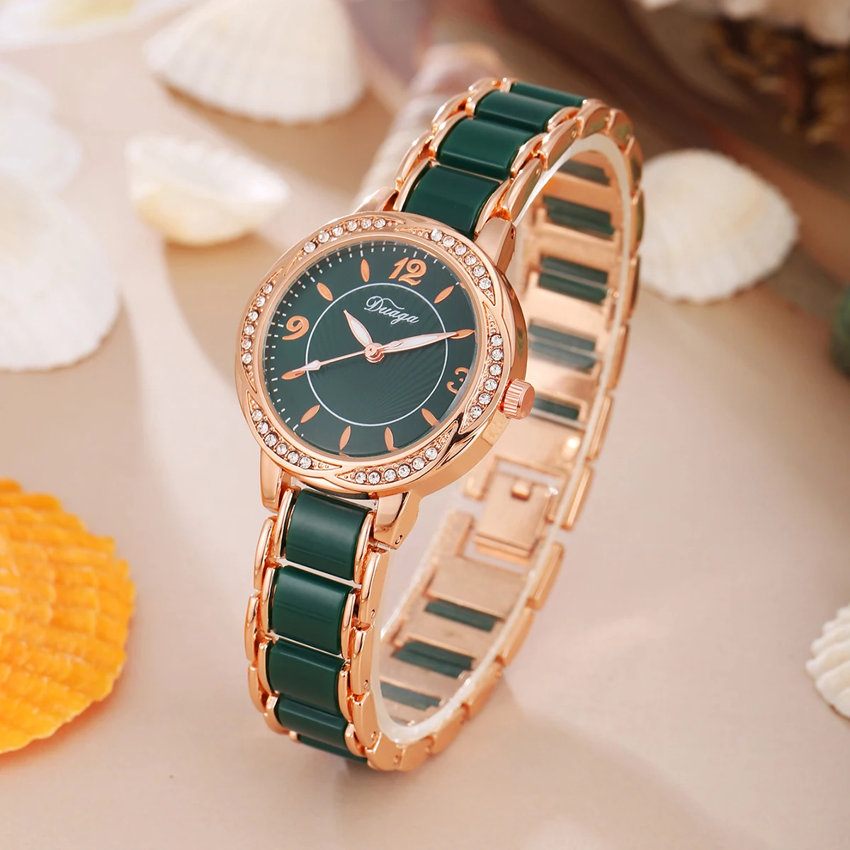 5PCS Women\'s Light Luxury Business Fashion Versatile Diamond studded Dial Steel Belt Watch Quartz Watch