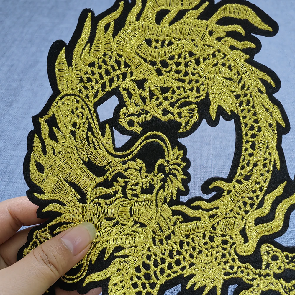 Exquisite Chiese Golden Dragon Embroidery Patches Iron On Patch For Clothes Applique DIY Clothing Accessory Patch