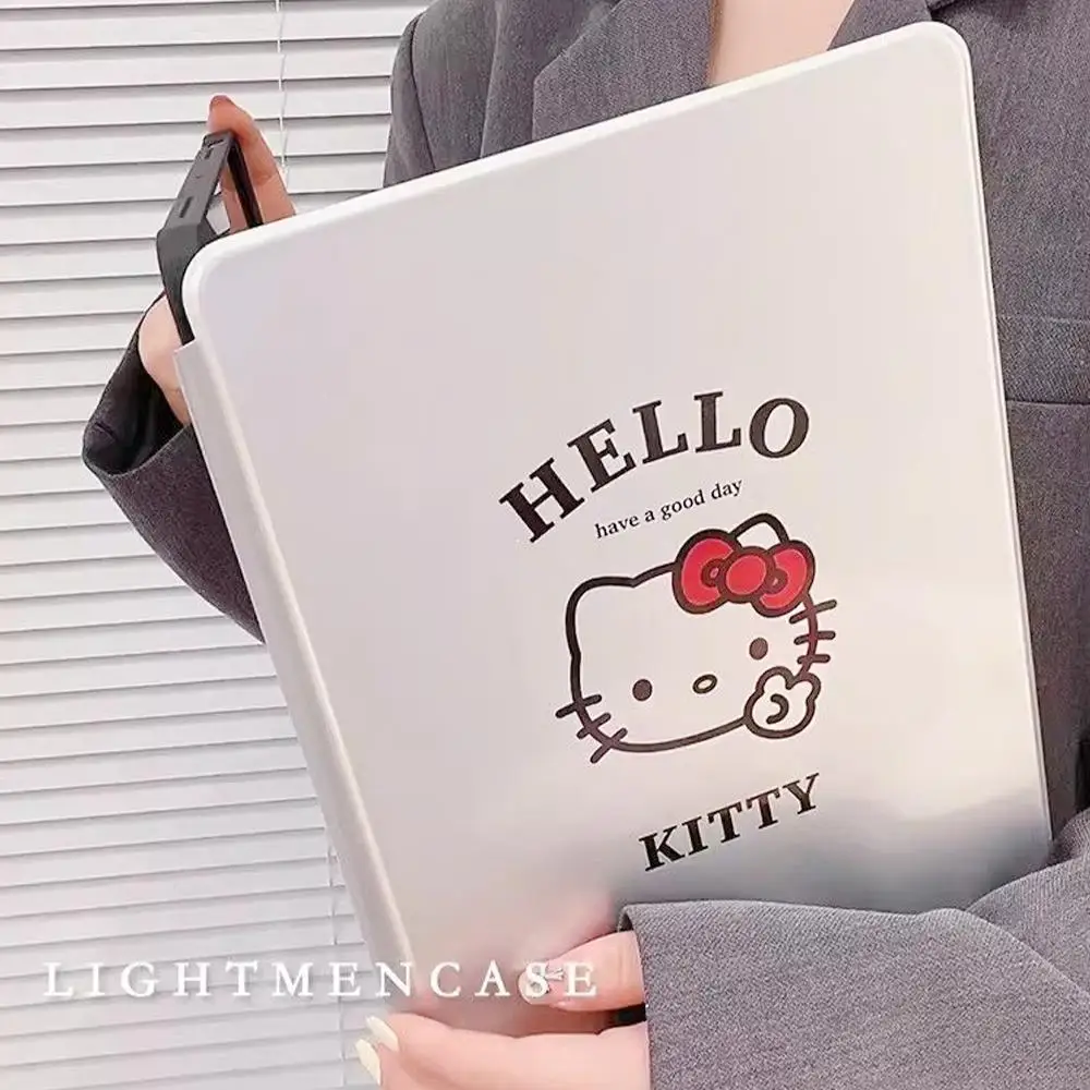 Kawaii Hello Kitty Ipad Protective Case Sanrioed Cartoon Universal Tablet Case Anime Convenient Anti-Bend Flip-Type Cute Gift