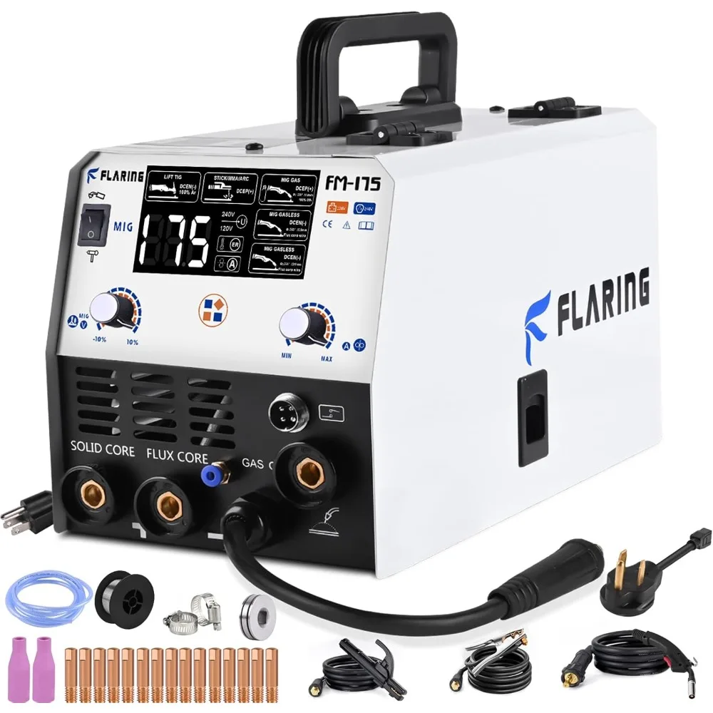 Welder,5 in 1 Welding Machine 120V 240V Dual Voltage Multiprocess for Gasless Flux Core MIG Welder/Gas MIG/Lift TIG/Stick