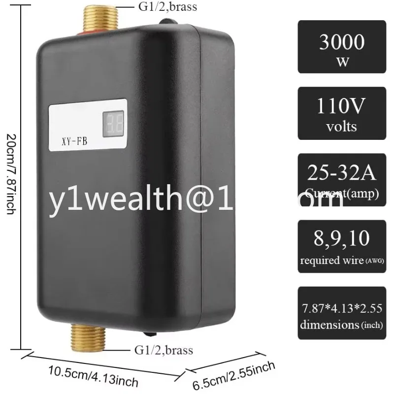 

3KW Mini Electric Tankless Instant Water Heater with LCD Screen for Home Kitchen Washing US Plug 110V