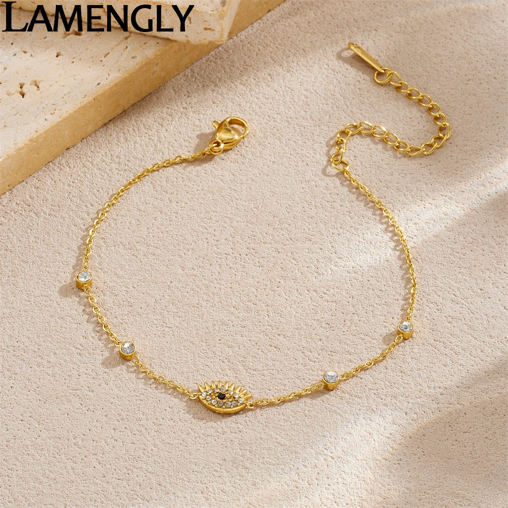 

LAMENGLY 316L Stainless Steel High Quality Zircon Inlay Eye Charm Bracelet Women Personalized Trend Hand Chain Party Gift