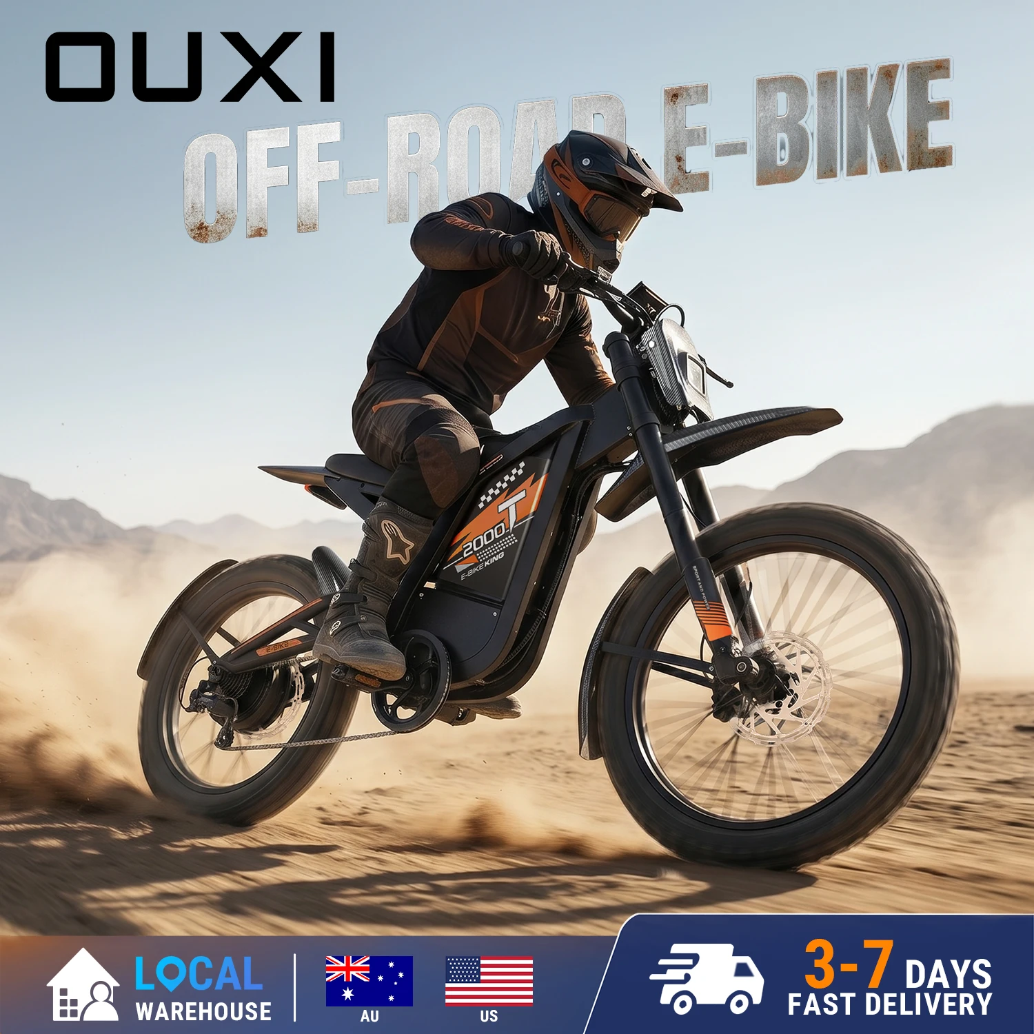 

OUXI T2000 Full Suspension Electric Motor Bike 24" Adults Dirt Ebike Peak 3000W 48V 30Ah Battery E-Bike MTB for Mountain/Desert
