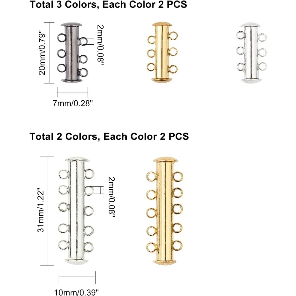 멀티 스트랜드 슬라이드 걸쇠 잠금 장치, 마그네틱 튜브 걸쇠, 팔찌 커넥터 제작 키트, 3 가닥 및 5 가닥 제작, 10 세트