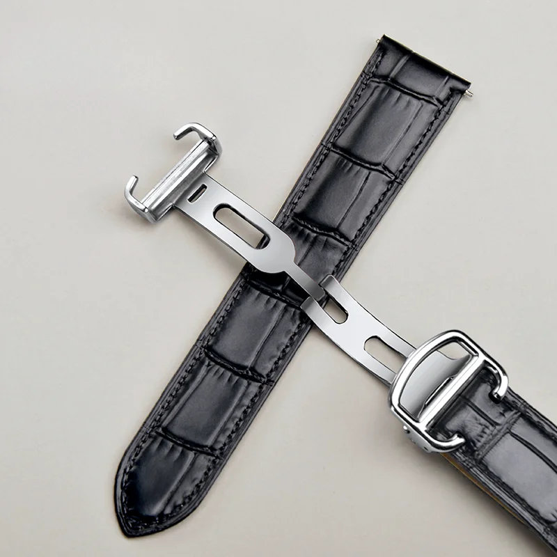 For Cartier Tank Genuine Leather Wrist Blue Balloon London Stainless Steel Fold Buckle 17 20 22 23mm Waterproof Soft Watch Strap