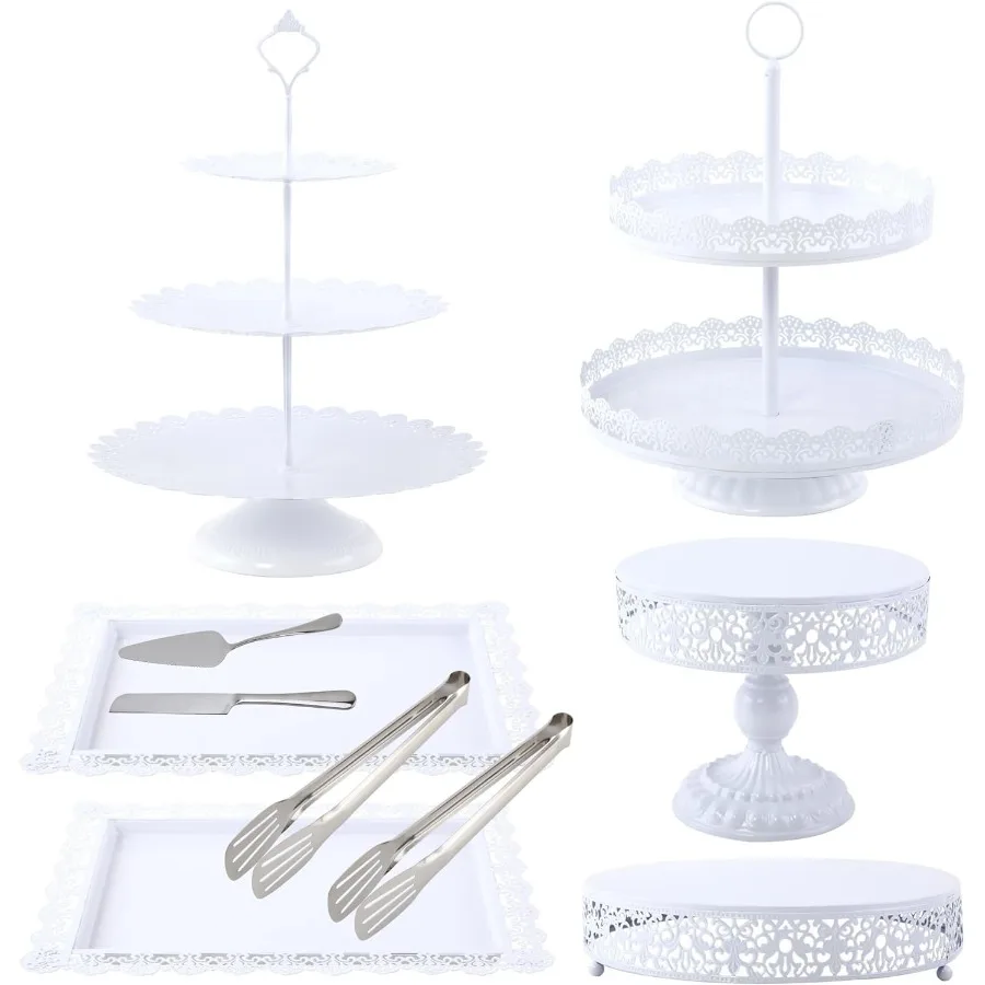 كعكة بيضاء تقف مجموعة المعادن الحلوى عرض الجدول كعكة الركيزة المتدرج حامل الكب كيك دونات لوحة تخدم صينية تزيين لنا #1