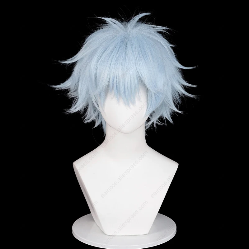 KendpiercOkazaki Cosplay Perruque, Perruques Courtes, Bleu Clair, Degré de Chaleur, Cheveux Synthétiques, 30cm