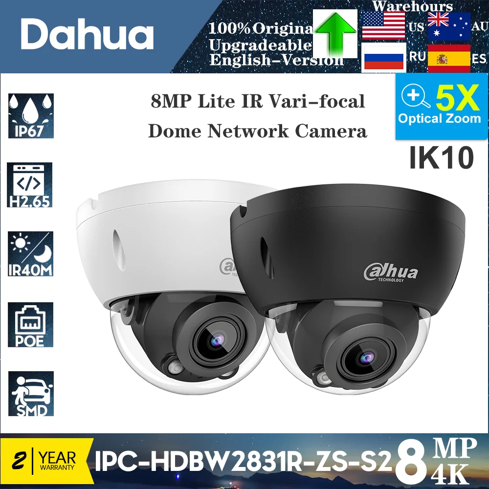 

Origina Dahua 8MP 4K 5X Zoom PoE IK10 IPC-HDBW2831R-ZS-S2 Smart H.265 Lite IR 40M Motorized Vari-focal WDR Dome Network Camera