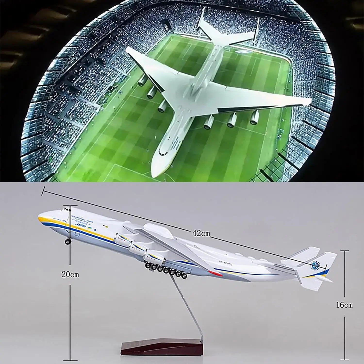 

Масштабная модель 1/200, 42 см, домашний декор, Antonov AN-225, Mriya, транспортный самолет, сувенирный самолет, имитация смолы, реплика для энтузиастов