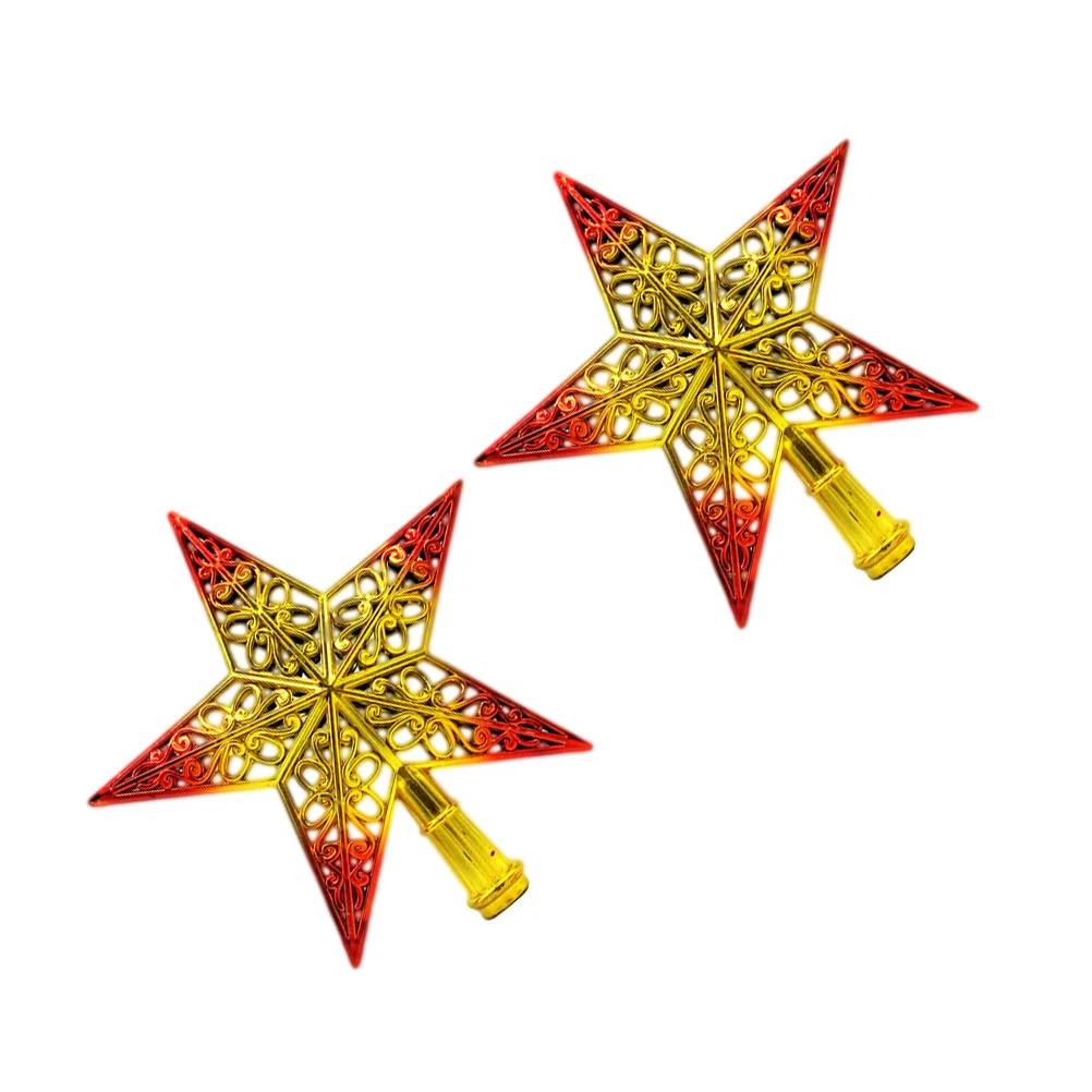 

2 pcs Christmas Tree Top Star Hollowed-Out Glittering Decor For Holiday Party Home Hotel Bar Xmas Ornament Plastic Pendant