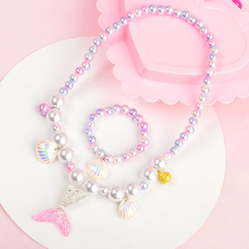 

Children Mermaid Jewelry Set Simulation Pearl Necklace Bracelet Ring Earring Birthday Party Favor Necklace Bracelet Set