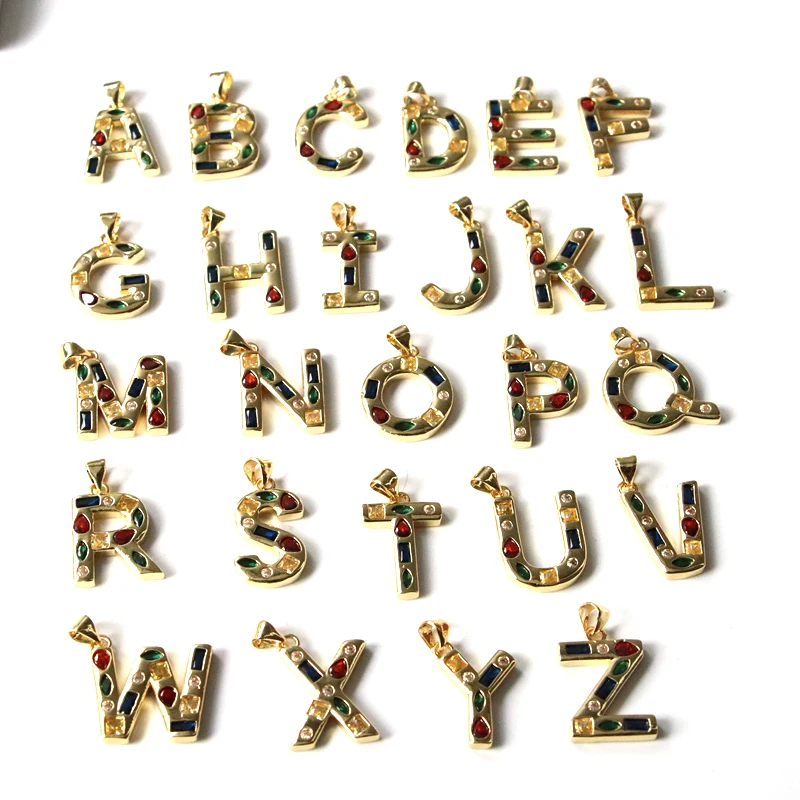 

10-Fashion Hip Hop Rainbow 26 Initials Letter Name Pendant CZ Copper Gold Plated Necklace Accessories For Women DIY Jewelry Gift