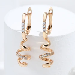 Wbmqda Hot Style Geometric Long Drop Earrings For Women 585 Rose Gold Color With White Natural Zircon 2023 Trending Jewelry