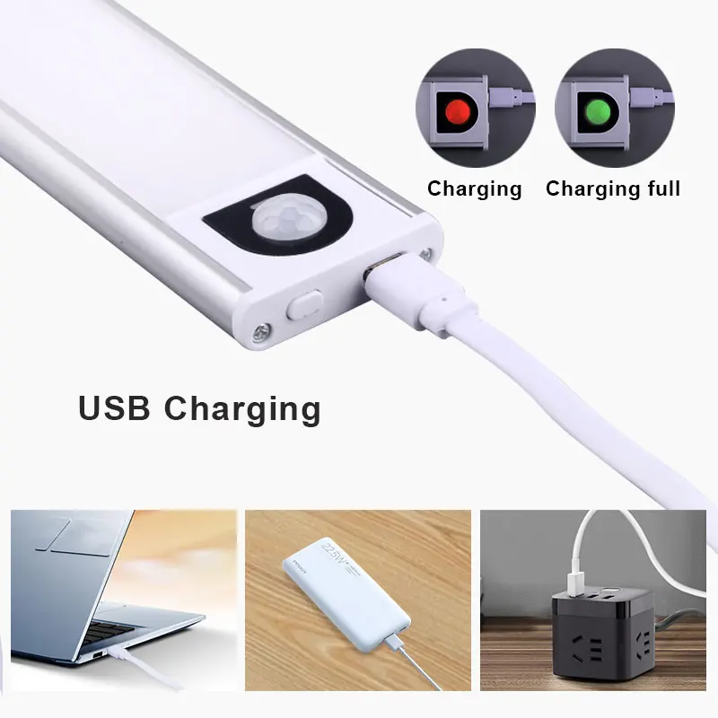 USB Rechargeable Lamp Wireless LED Bar Light Motion Sensor Magnetic Induction Night Light Kitchen Bedside Wardrobe Closet Light