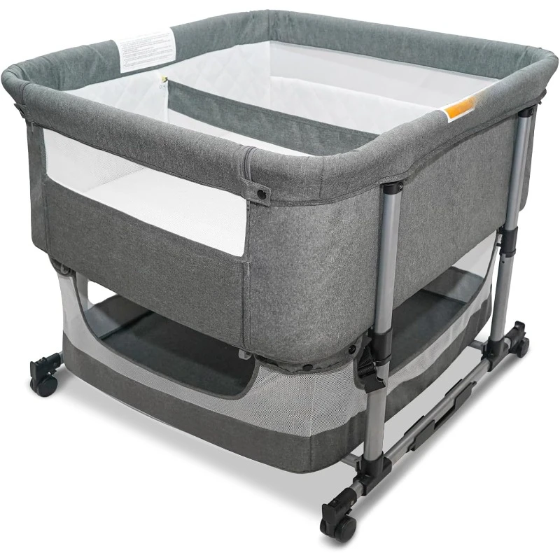 Twin Bassinet for 2 Babies, 3 in 1 Bedside Co Sleeper Double Bassinet for Twins，Rocking Bassinet for Baby with Wheels