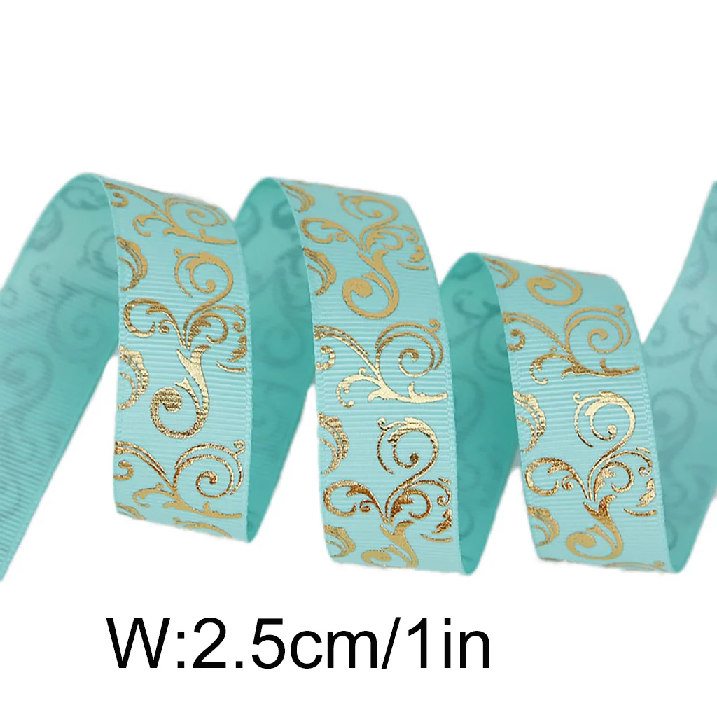 (10 yards/lot) 25mm Champagne gold foil Hot stamping grosgrain ribbon gift wedding ribbons roll wholesale