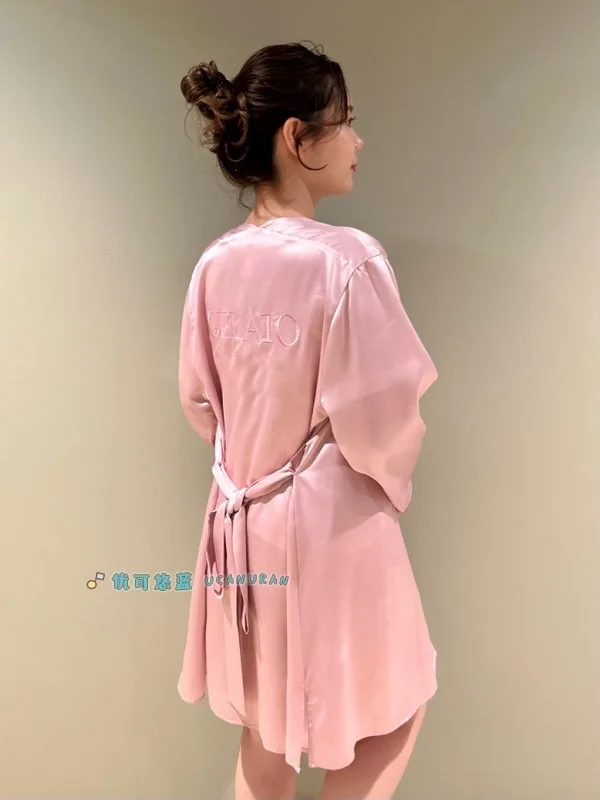 Japan Summer GP Silk Cardigan Pink Embroidery Bathrobe