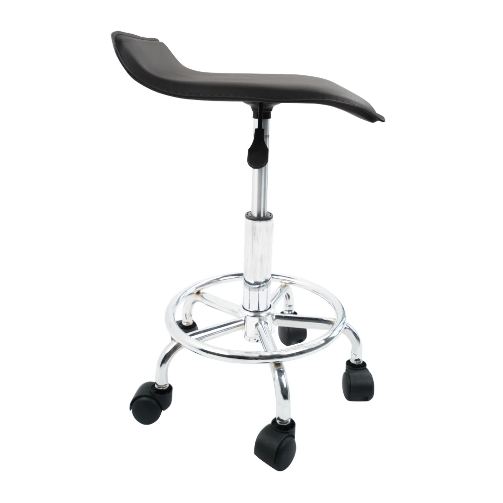 KKTONER Square Height Adjustable Rolling Stool with Foot Rest PU Leather Seat Cushion Spa Salon Tattoo Work Swivel Office Stools