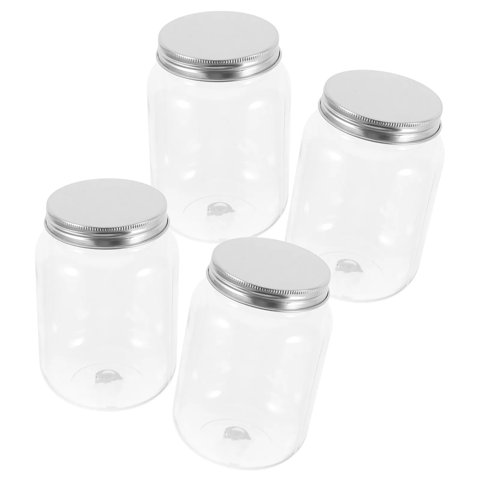 4Pcs Clear Plastic Storage Jars with Aluminum Lids Airtight Seal Moisture Proof for Dry Foods Snacks Candies Spices Seasonings