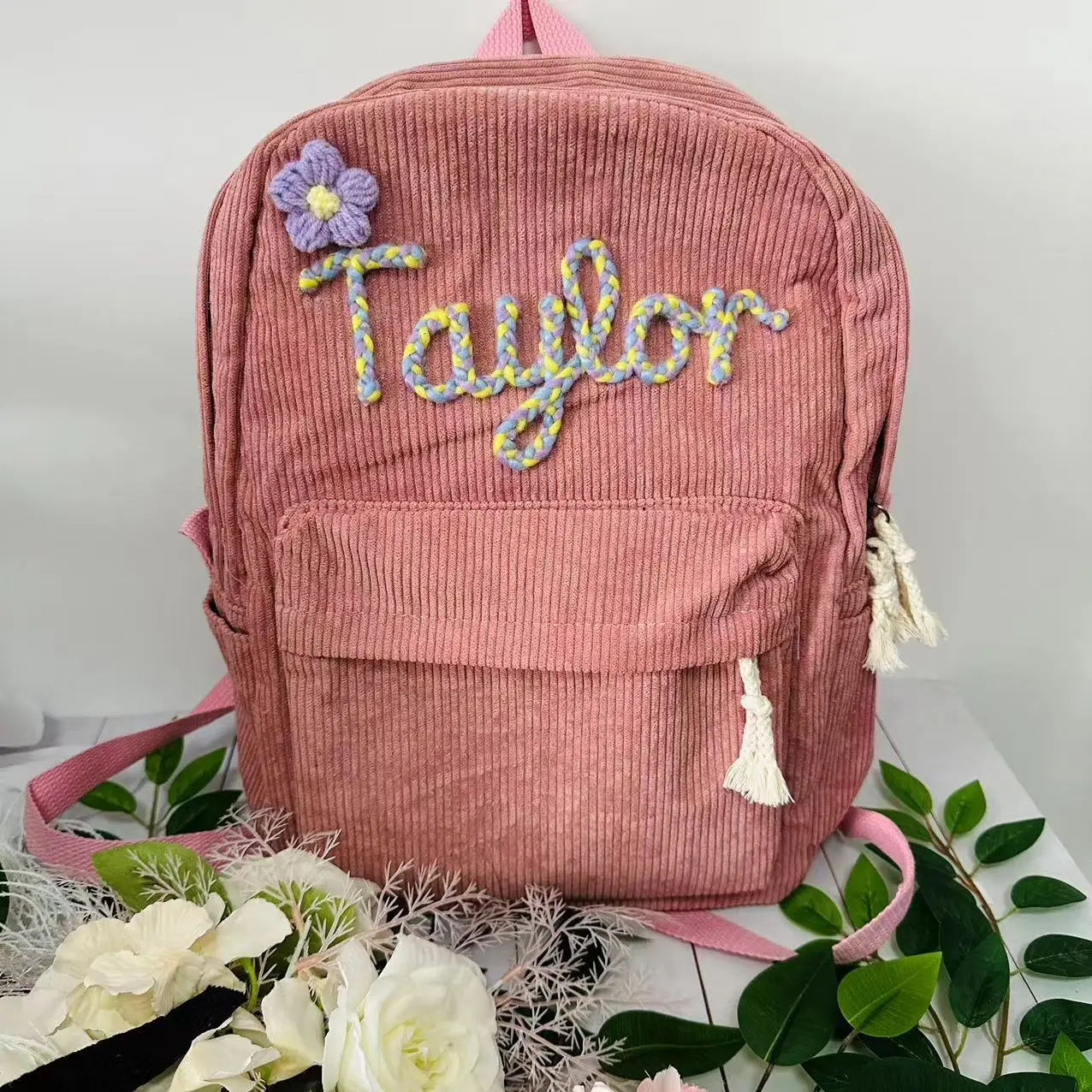 Personalized Corduroy Backpacks: Handmade School Bags with Custom Embroidery for Kids and Toddlers