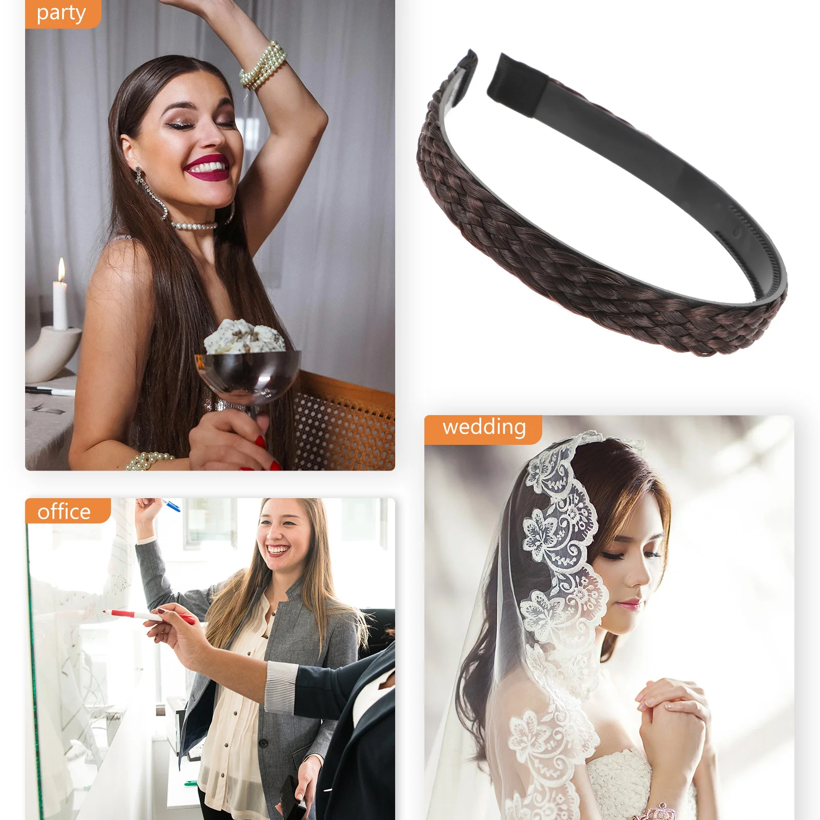 

Non-Slip Braided Plaited Headband Dark Brown Synthetic Fiber Women Hair Hoop Braid Hair Band Women Headband