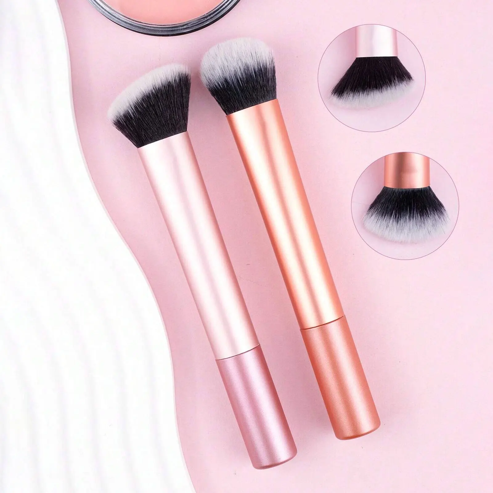 2pcs Blush Brush & Contour Brush Set, Makeup Brushes