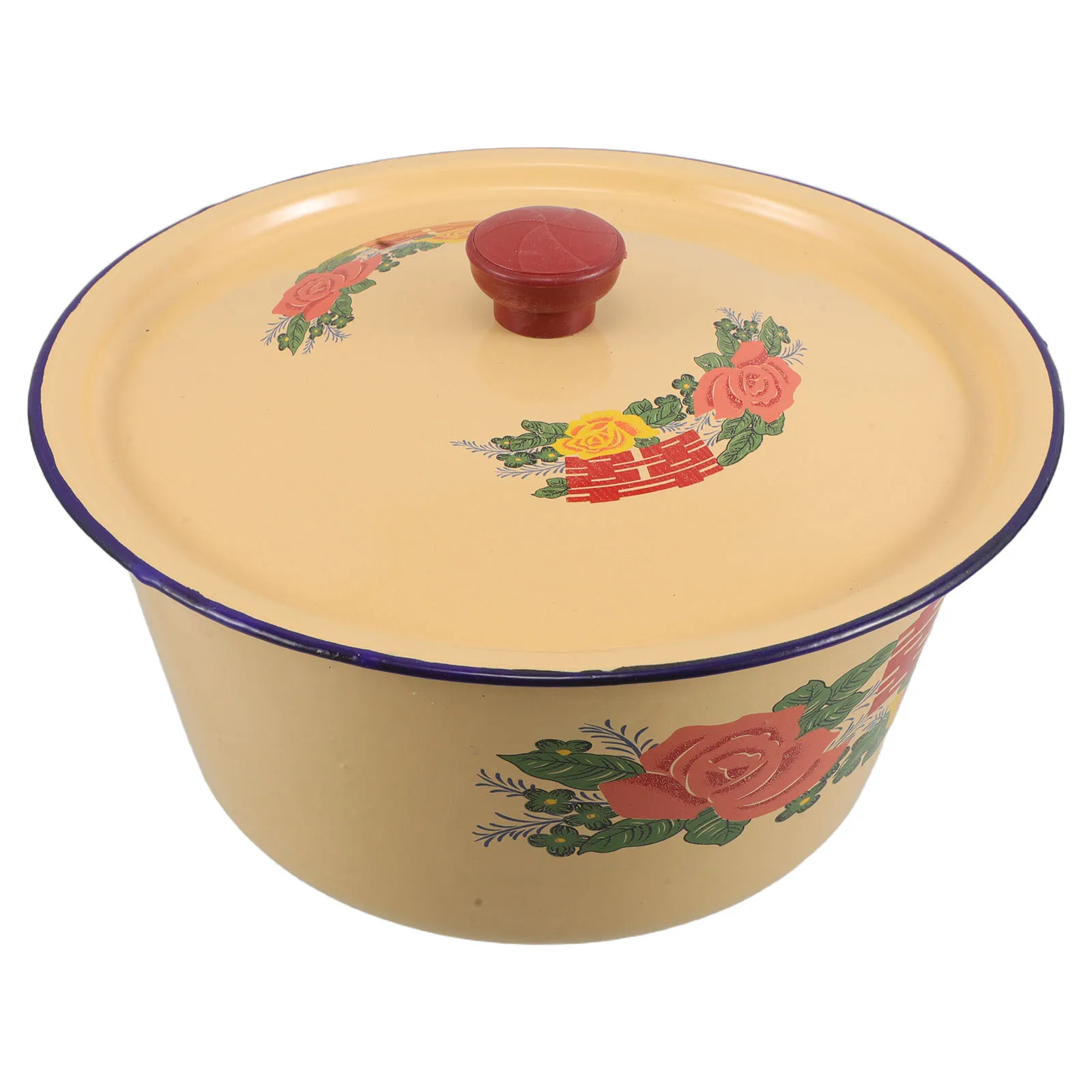 

23Cm Retro Enamel Basin Vintage Kitchen Bowl With Lid For Hand Washing Soup Salad Mixing Large Capacity Stain Resistant