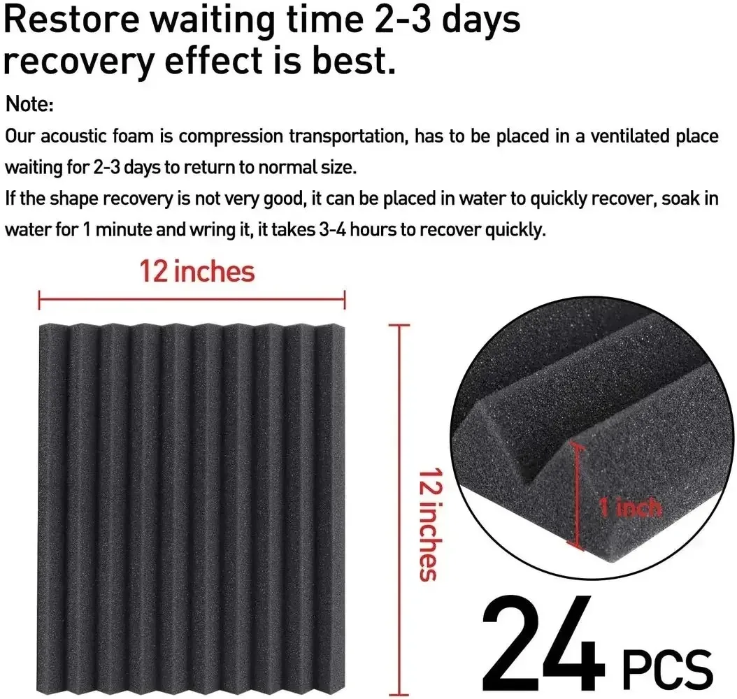 Acoustic Foam 6/12/24/48 Pcs Studio Acoustic Foam Flame Retardant Protective Soundproof Foam Studio Home Adhesive Wall Wallpaper