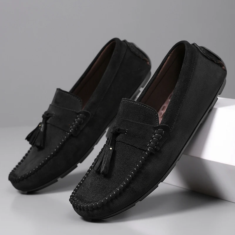 Mocasines Clásicos con Borlas para Hombre, Zapatos Casuales de Cuero de Gamuza Cómodos, Zapatos de Conducción, Zapatos de Diseñador Sin Cordones para Hombre