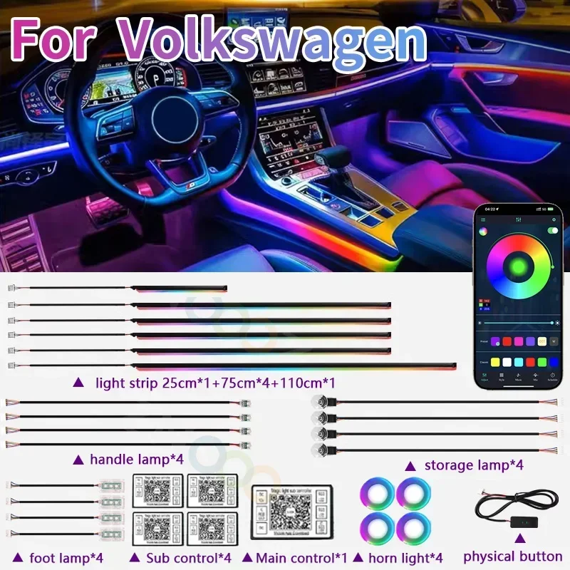 Rgb 22 in1 auto innenraum acryl auto umgebungs leuchten für vw golf jetta passat mk4 mk5 mk6 auto beleuchtungs streifen zubehör