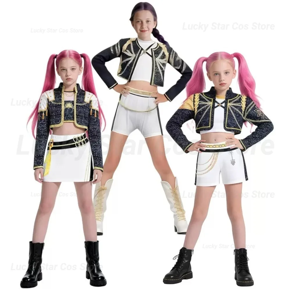 

2025 Movie Rumi Cosplay Costumes Halloween Anime Demon Hunters Zoey Mira Uniform 3D Print Stage Singer Dance Clothes Set