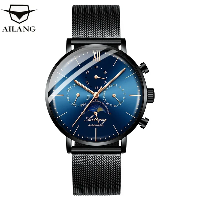 

AILANG top brand watch men's waterproof stainless steel belt automatic mechanical watch man steampunk fashion clock Leather 2024