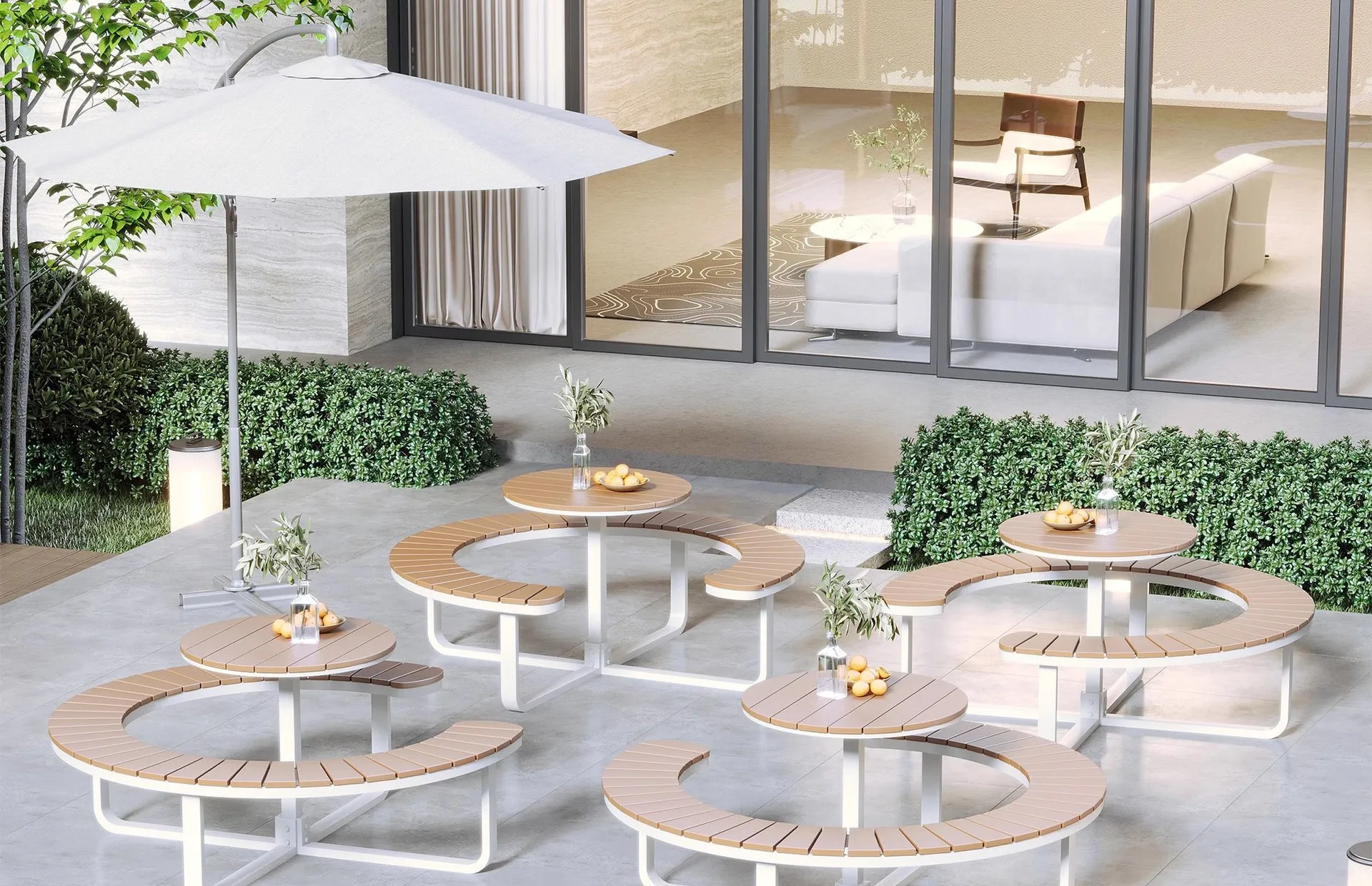 HYS leisure villa courtyard garden park outdoor one-piece table and chairs terrace round table chairs outdoor public places