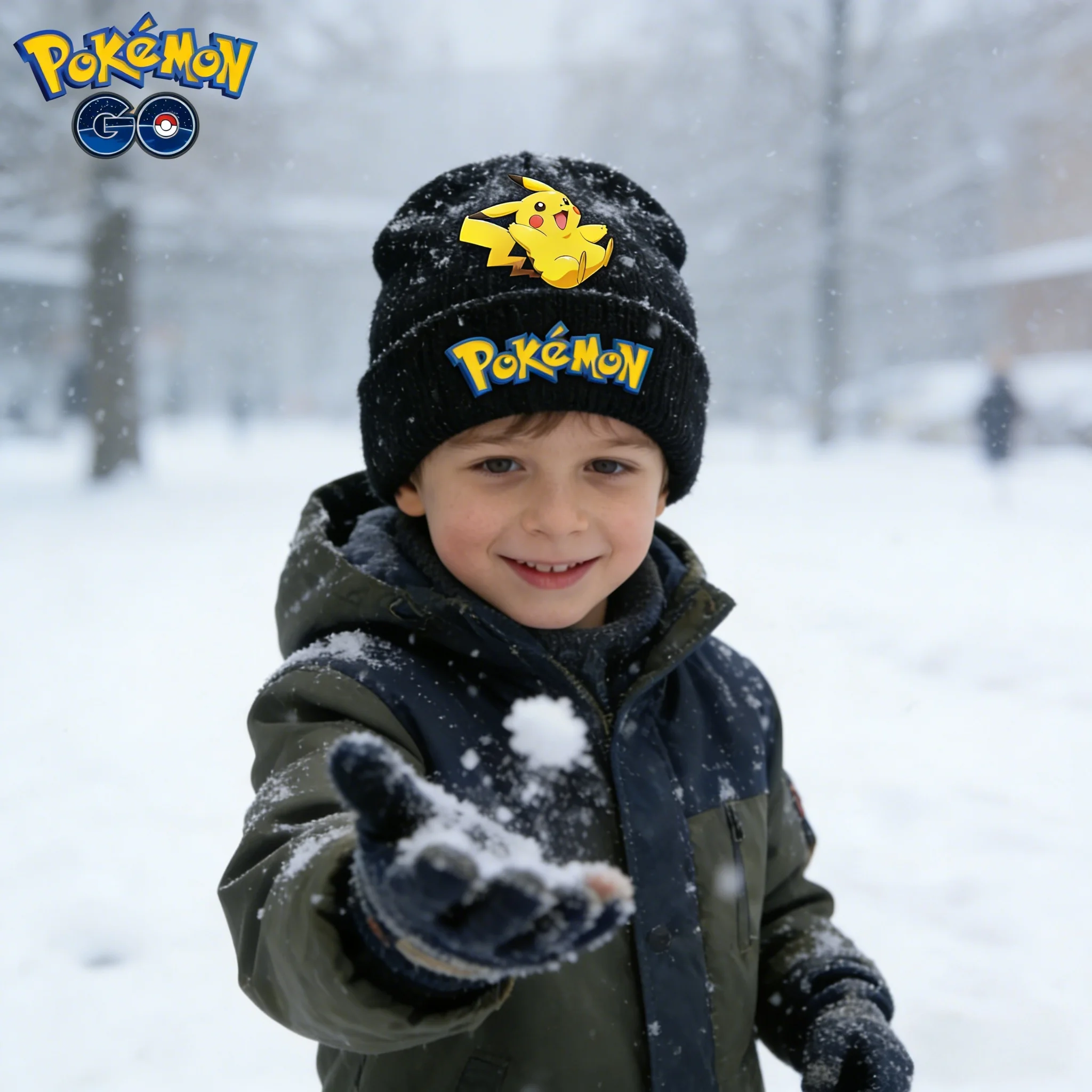 Novo Gorro de Tricô Anime Pikachu para Crianças, Gorro Quente e Confortável, Bonecos de Cartoon Pokemon Gengar e Squirtle, Boné para Meninos e Meninas, Brinquedos, Presentes de Aniversário
