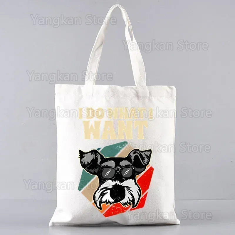 슈나우저 여성용 접이식 캔버스 숄더백 캔버스 토트 에코 쇼핑백 캔버스 토트백 캐주얼 핸드백