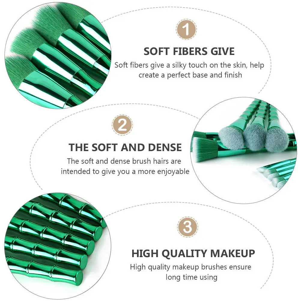 10Pcs Bamboo Makeup Brush Set for Teen Girls Soft Dense Bristles Brush Kit for Contouring Blending Highlighting