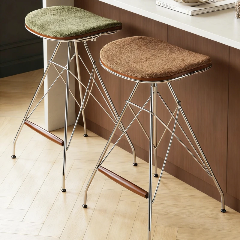 Mid-Century Iron Bar Stool Minimalist Home Kitchen Island Chair Retro Designer Height Stool for Commercial Cafe Dining Chairs