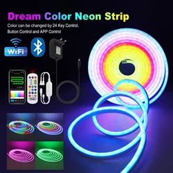 12V 24V Tuya WiFi Smart WS2811 RGBIC LED Neon Light Waterproof Flexible LED Strip Light Bluetooth LED Tape Ribbon Bedroom Decor