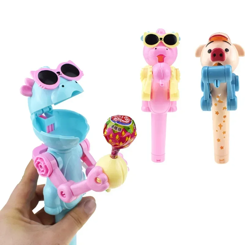 Pemegang Robot Lollipop kreatif, mainan anak bentuk dinosaurus baru Pop up permen hadiah Natal untuk anak-anak penyimpanan Lollipop 1 buah