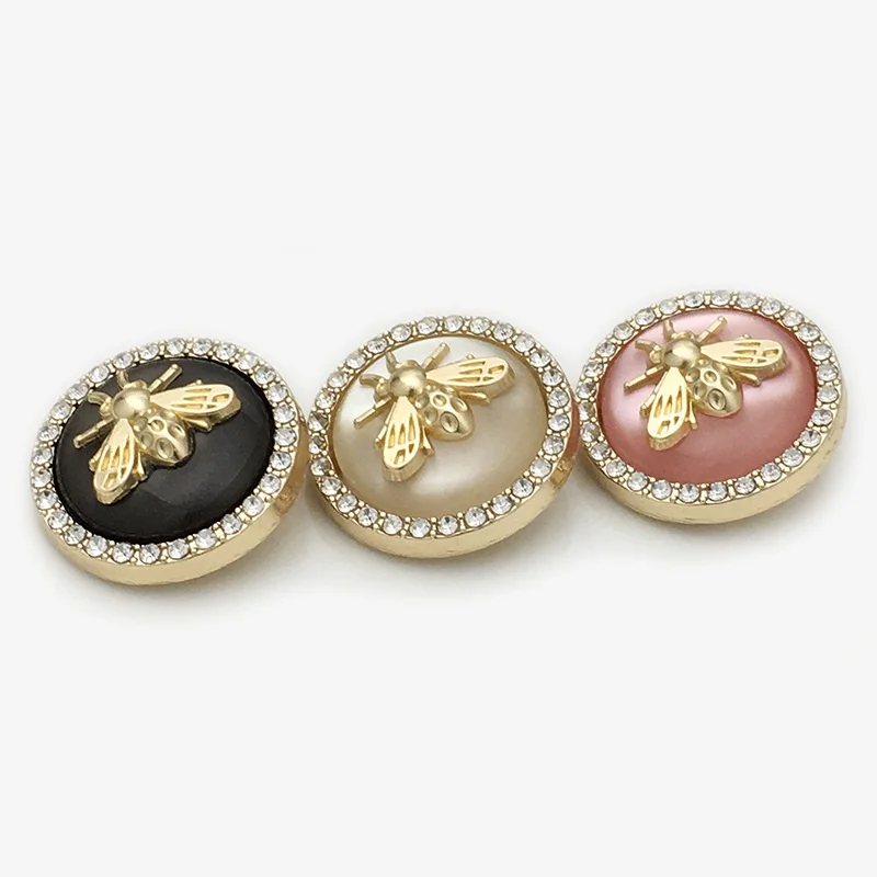6PCS Pink gold bees with diamonds metal duplex buttons cashmere coat trench coat coat buttons light luxury decorative buttons