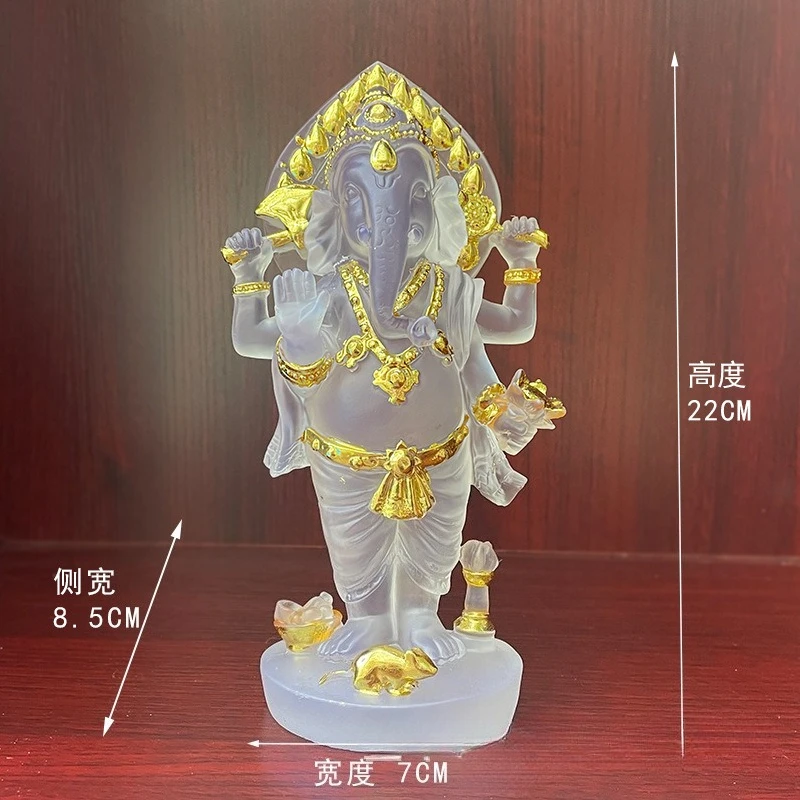 Translucent Water-Glass Standing Ganesha Figurine, 3-D Carved Thai Elephant God, Southeast Asian Altar Decor, 18 cm