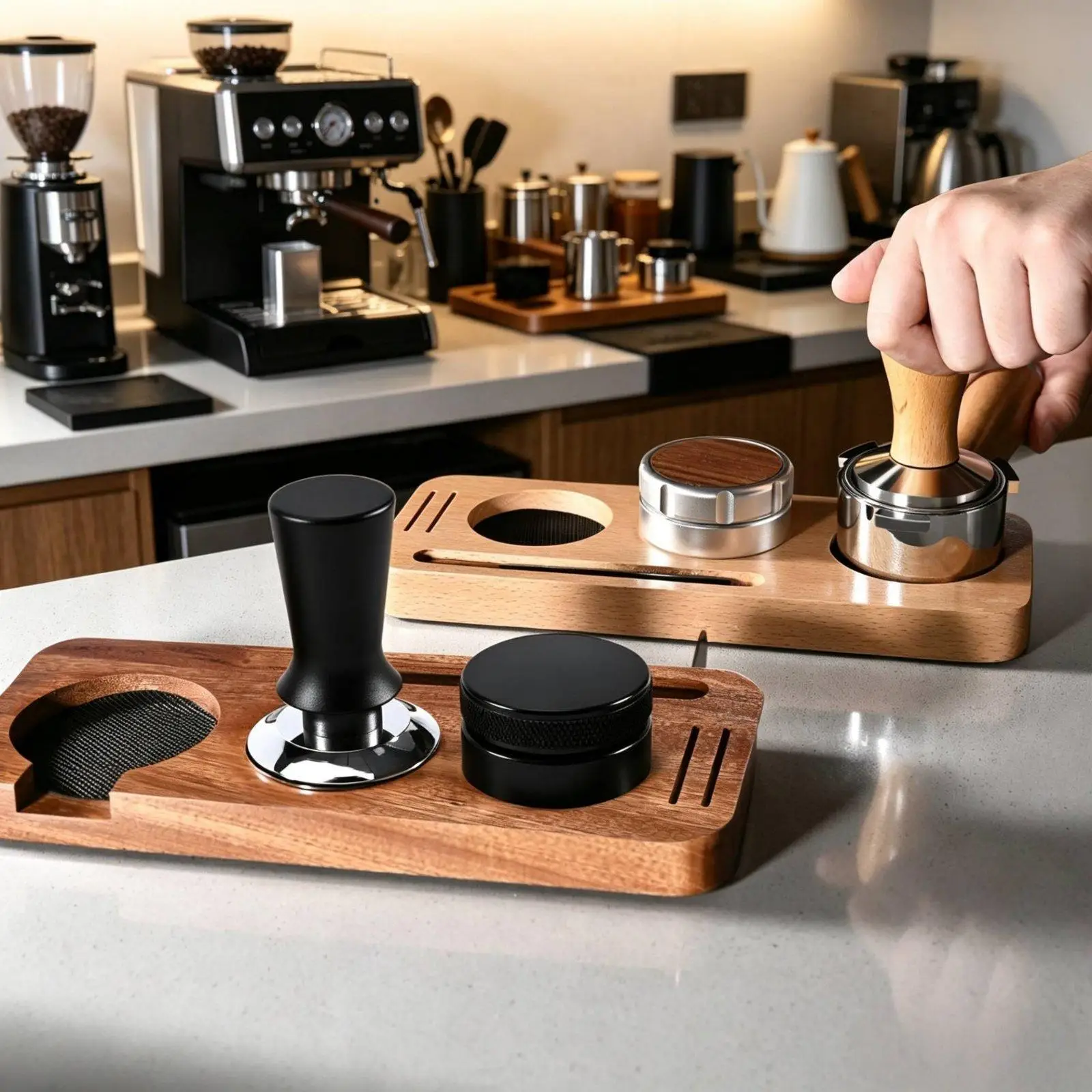 Coffee Tamper Stand Beech Wood Espresso Accessories Organizer Coffee Station Holder for Coffee Bar and Home Use