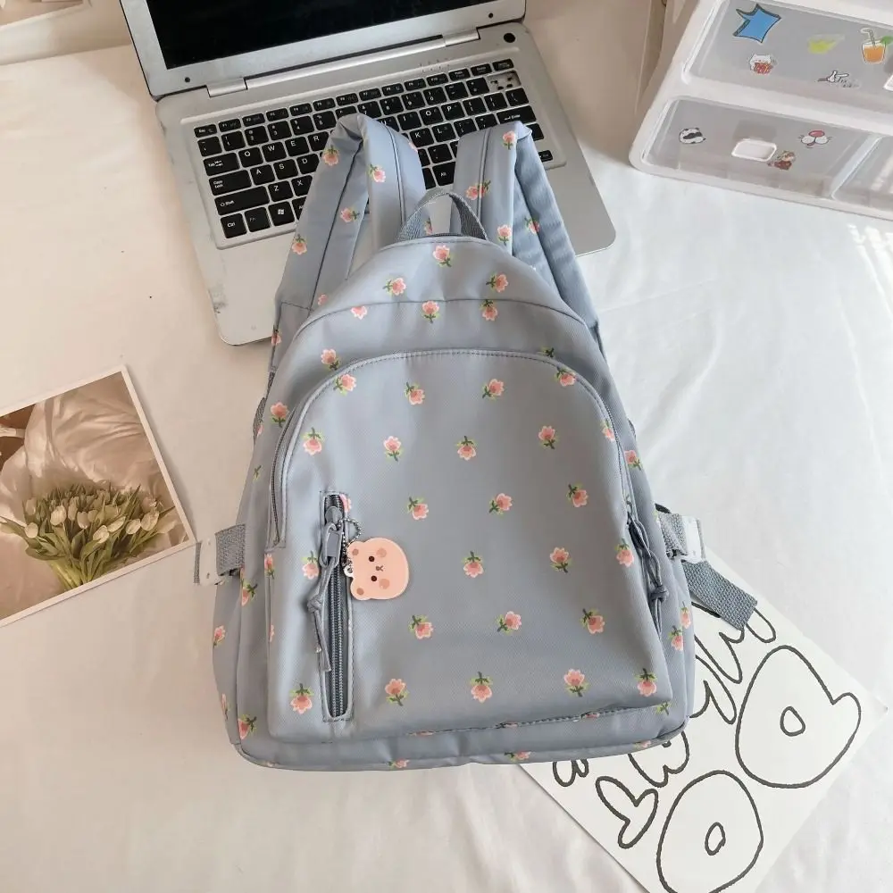 High Quality Canvas School Backpack Large Capacity Flower Pattern Schoolbag Adjustable Shoulder Strap Portable Travel Bag