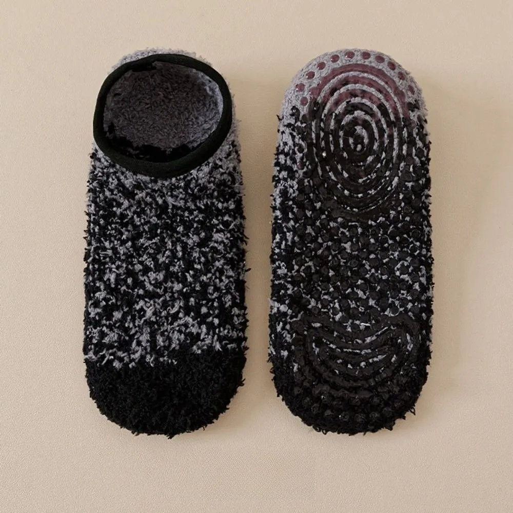 Hipster Silicone Grip Coral Fleece Socks Thickened Low Tube Design Fleece Socks Winter Warm Soft Anti-Slip Floor Socks Home Use