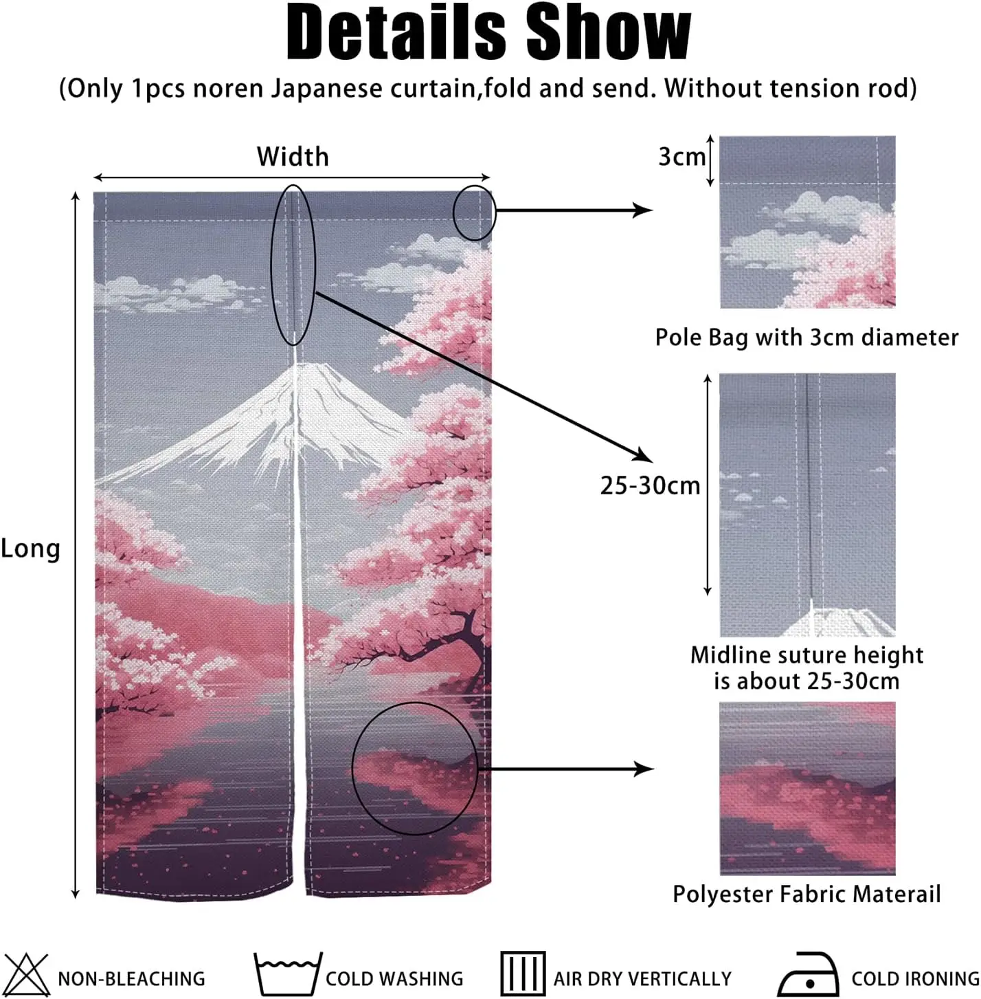 Long Japanese Noren Doorway Curtain Japanese Style Door Curtains Famous Mountain Printed Window Treatment Door Tapestry
