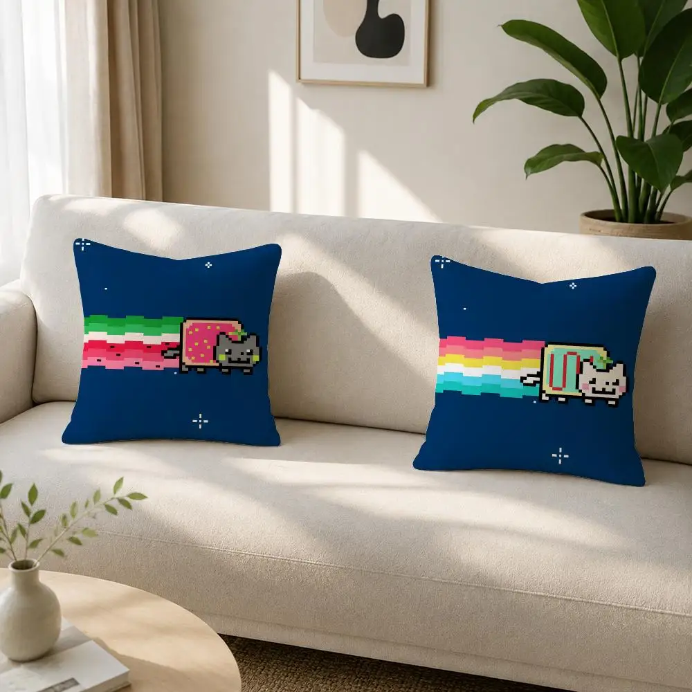 Meme Nyan Cat ART Maker Cushion Cover Soft Plush Cushion Covers Fluffy Throw Pillow Cases for Sofa Bedroom Home Decor