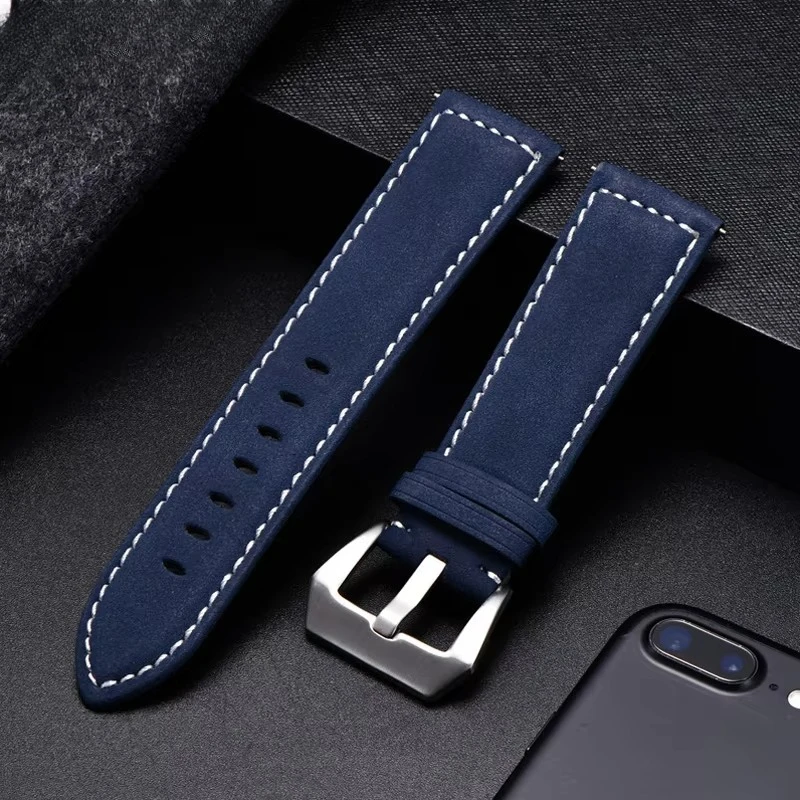 Genuine Leather Watchband Bracelet Black Blue Brown Vintage Matte Watch Strap For Women Men 18mm 20mm 22mm 24mm Wrist Band